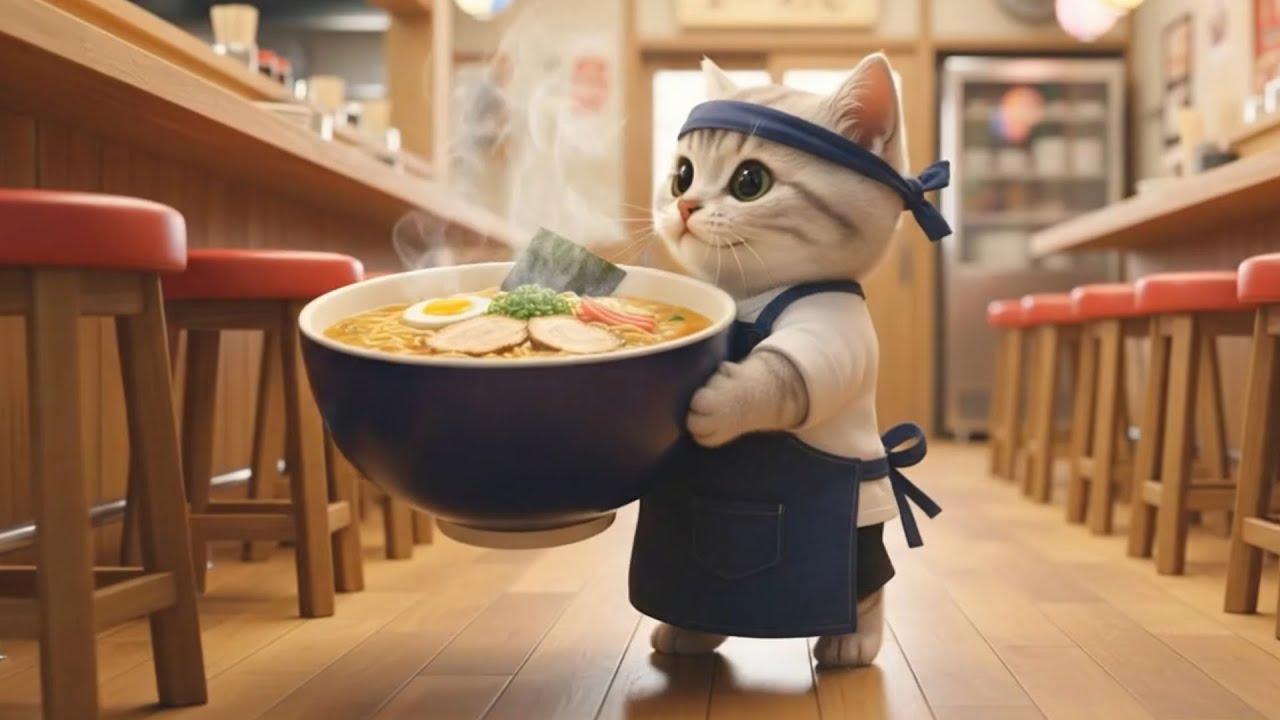 いらっしゃいませ!!ラーメン屋でアルバイト...ねこの一日に密着🐱🍜