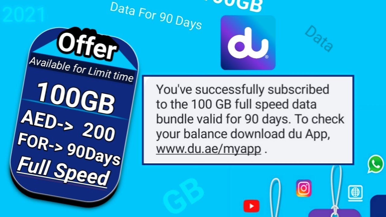 UAE Du Data Package 100GB Full Speed internet For 90 days Aed.200 How to subscribe