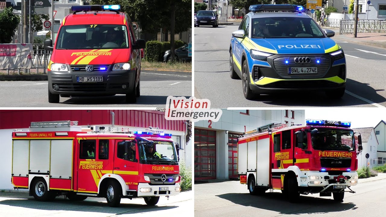 [Neues ZvD System] KdoW 2 + Löschzug FF Schwetzingen + Polizei und RTW DRK
