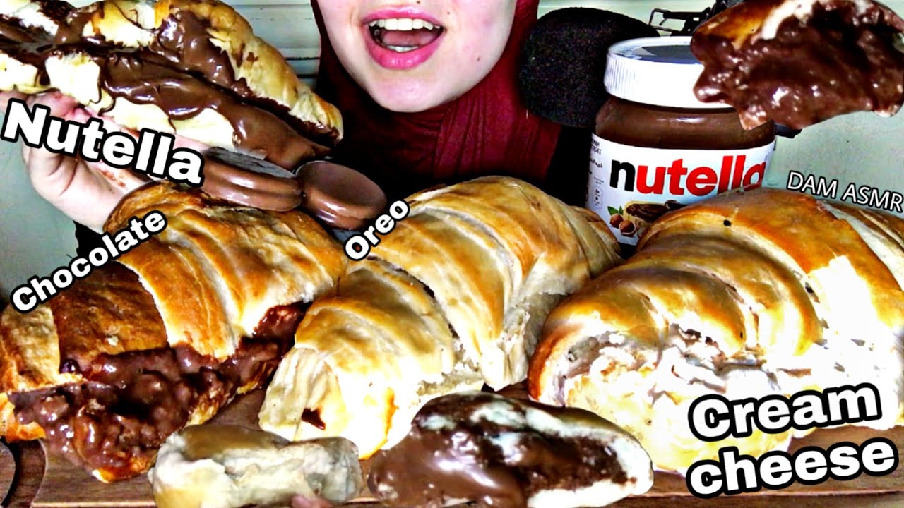 ASMR HUGE NUTELLA,CREAM CHEESE&CHOCOLATE CROISSANTS WITH OREO 누텔라, 크림 치즈, 초콜릿 크루아상MUKBANG ครัวซองต์