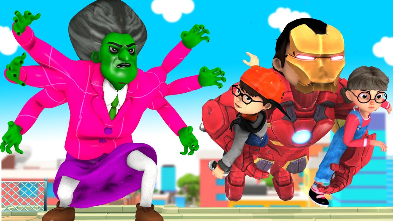 Good Nick Transform Iron Man vs Zombie Miss T Six Hands Saves City - Scary Teacher 3D Happy ending