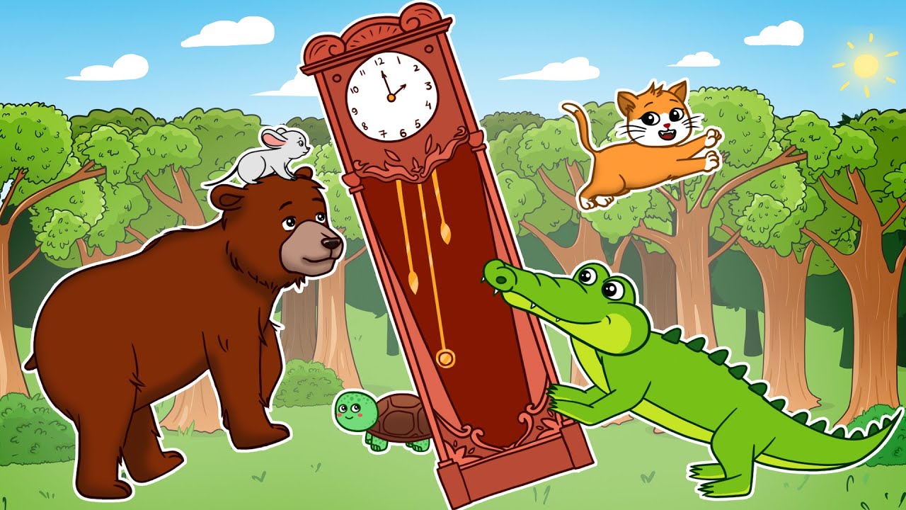 Hickory Dickory Dock Bear and Alligator, Turtle Version | Kids Animal Song