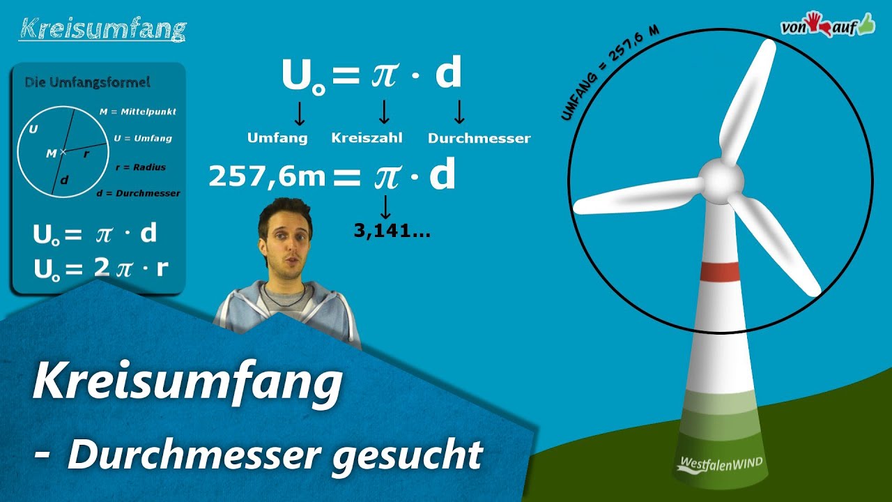 Kreisumfang - Beispielrechnung mit Radius, Durchmesser, Pi, Kreiszahl