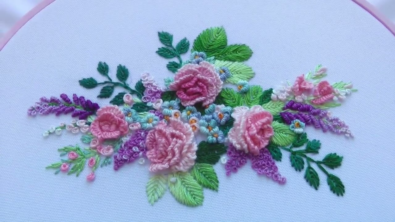 Rose Embroidery Bouquet of Roses Flowers  Flowers stitches