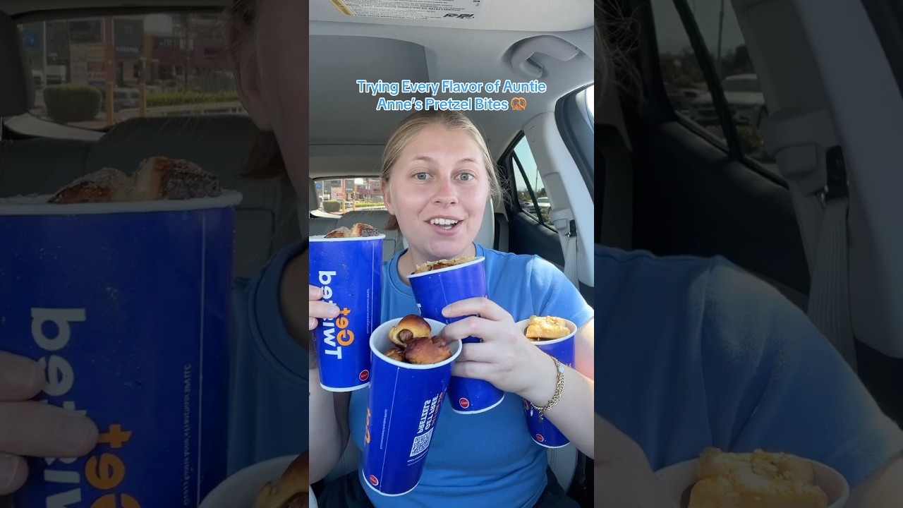 Trying every flavor of Auntie Anne&rsquo;s pretzel bites 🤯😋 #auntieannes #pretzels #foodie