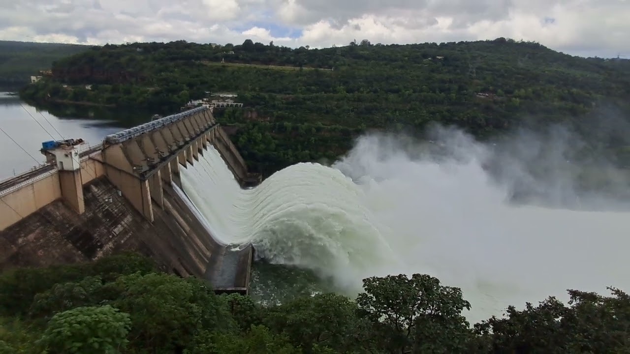 Srisailam Dam - Water release from Srisailam Dam due to flood inflow