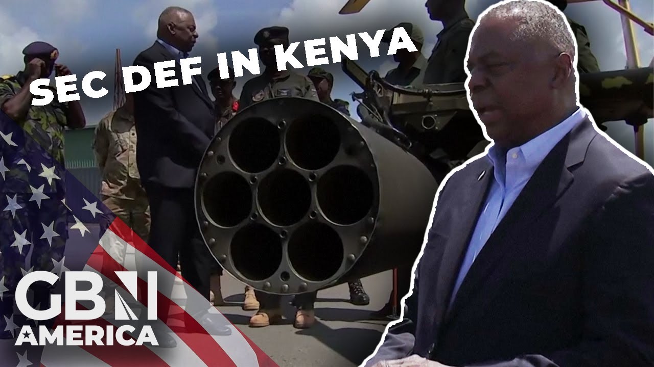 SecDef Austin watches a 'drone gun' demonstration while visiting a base in Kenya