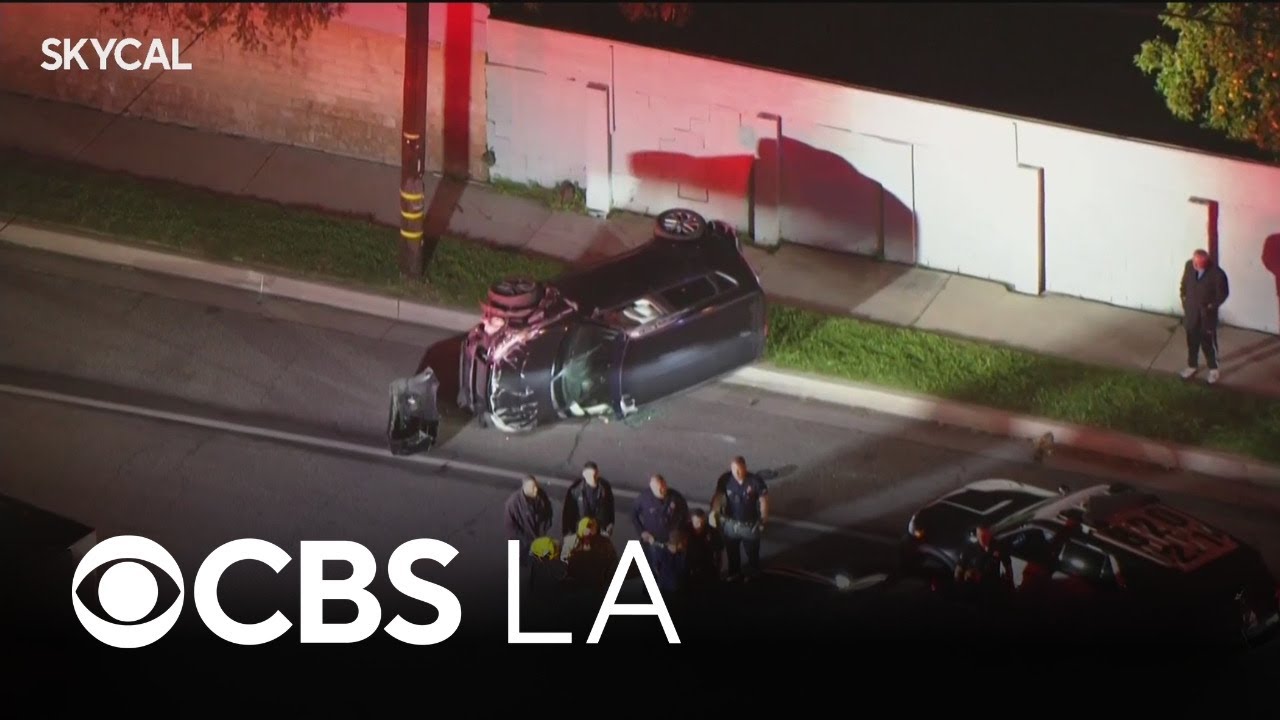 Pursuit with grand theft auto suspect in Reseda ends in rollover crash