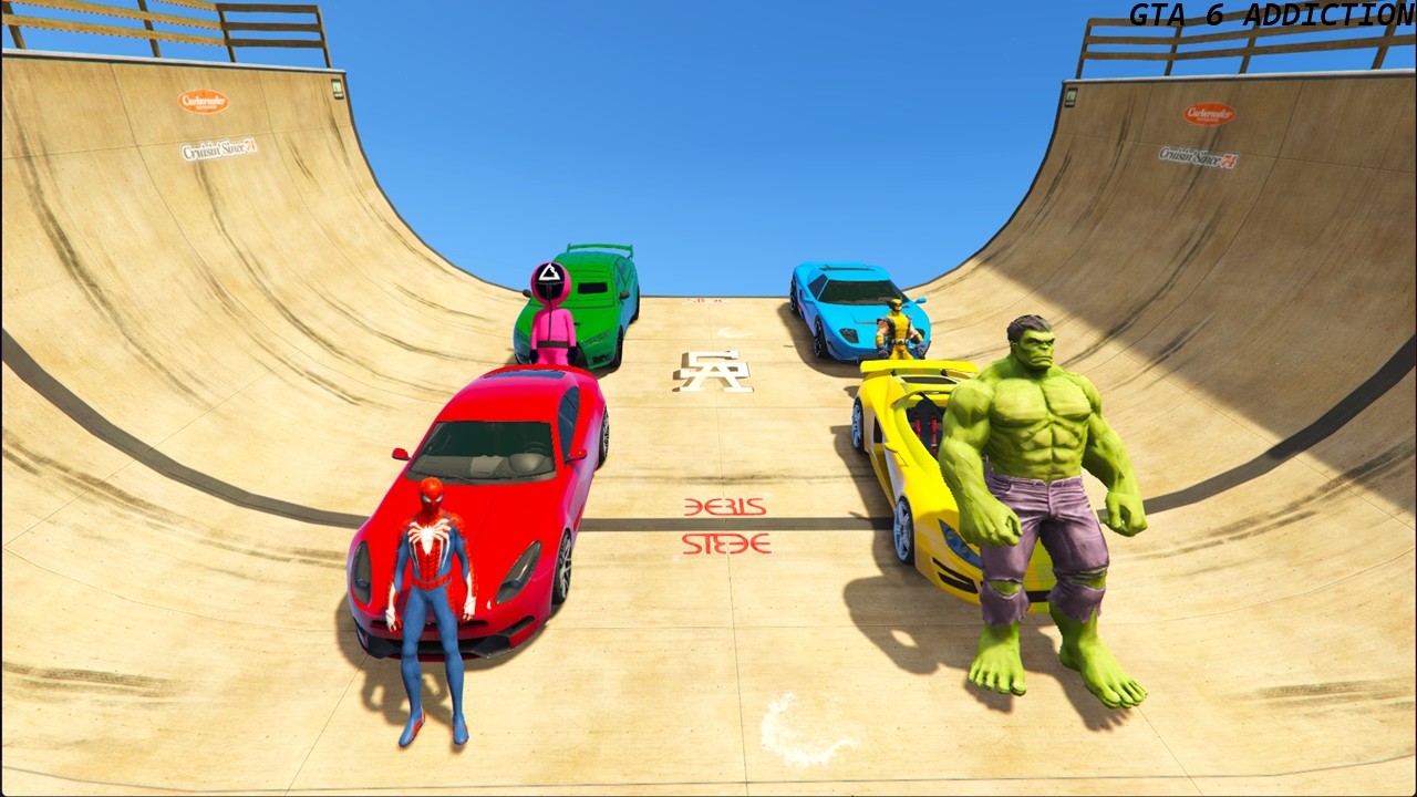 GTA V Superheroes Crazy Race Challenge with Super Cars | GTA V Spiderman Car Stunt Race #40