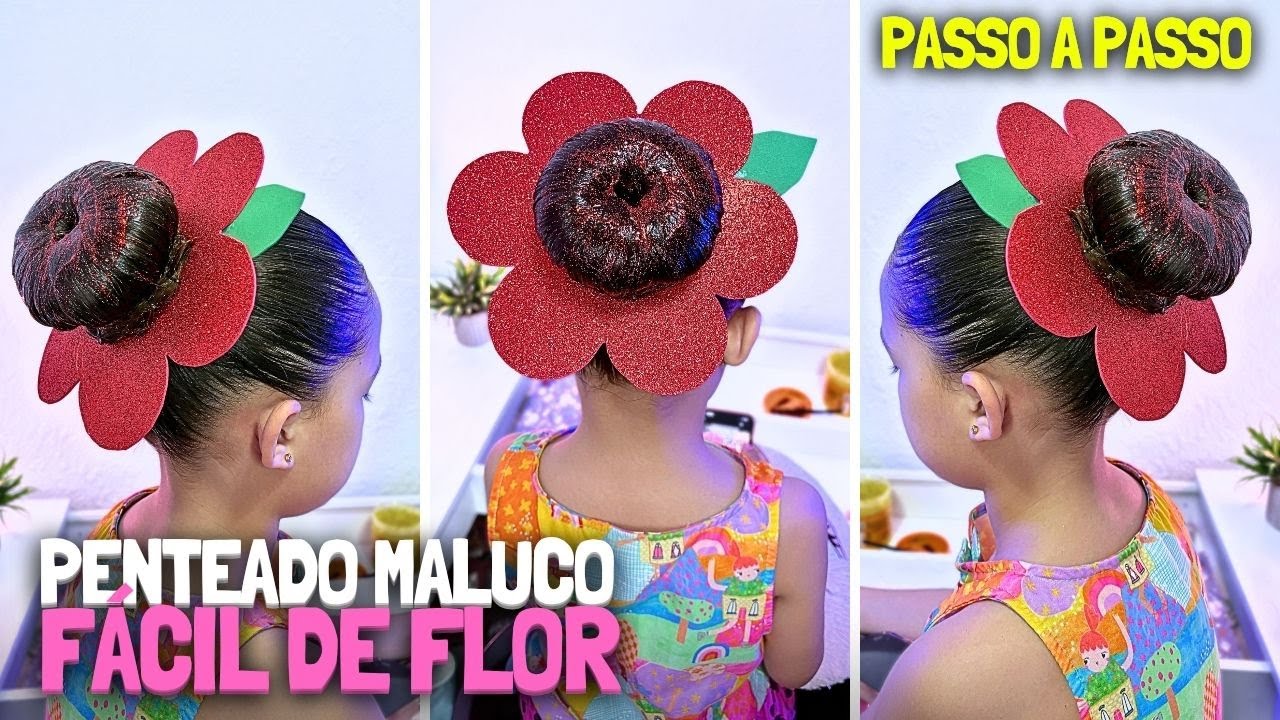 Cabelo Maluco de Flor 🌸 Semana Maluca na Escola | Penteado Criativo para Crianças