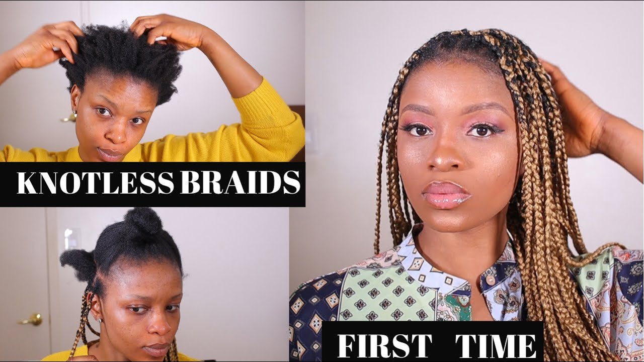 DIY KNOTLESS BRAIDS ON THICK 4C HAIR | FIRST TIME TRYING KNOTLESS BRAIDS....