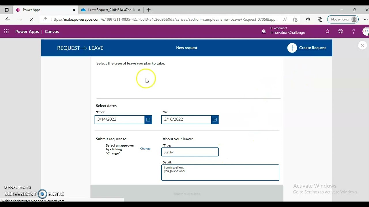 Lesson392-Templates-Leave Request-Power Apps 1000 Videos