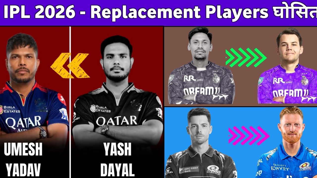 IPL 2026 Replacement Players || RCB & KKR replacement player ipl 2026 || Y Dayal Replacement Player