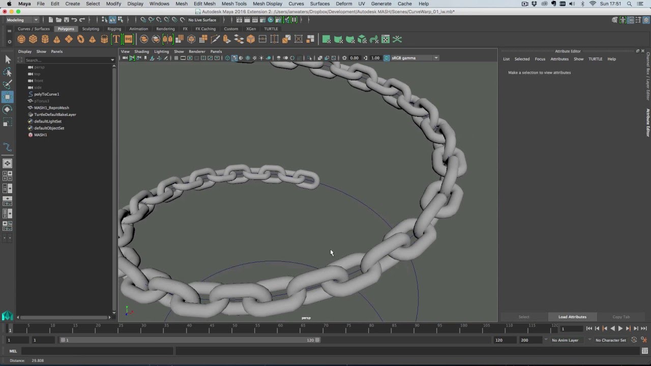 Maya 2016 Ext 2 Tutorial - Using MASH with CurveWarp