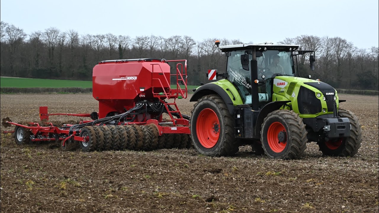 Seed Drilling Barley with Claas Axion 830 and Horsch Sprinter on demo