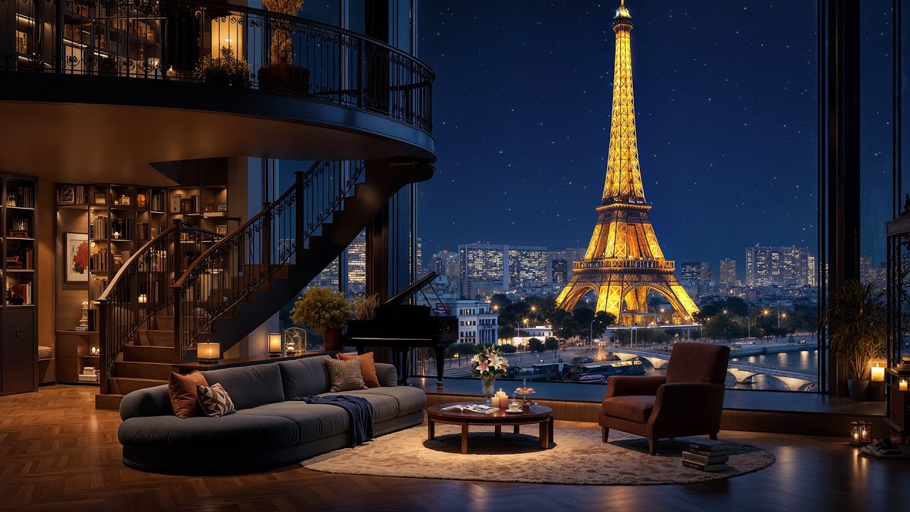 Paris Romantic Jazz | Cozy Apartment Overlooking the Eiffel Tower & Soft Jazz for Deep Sleep