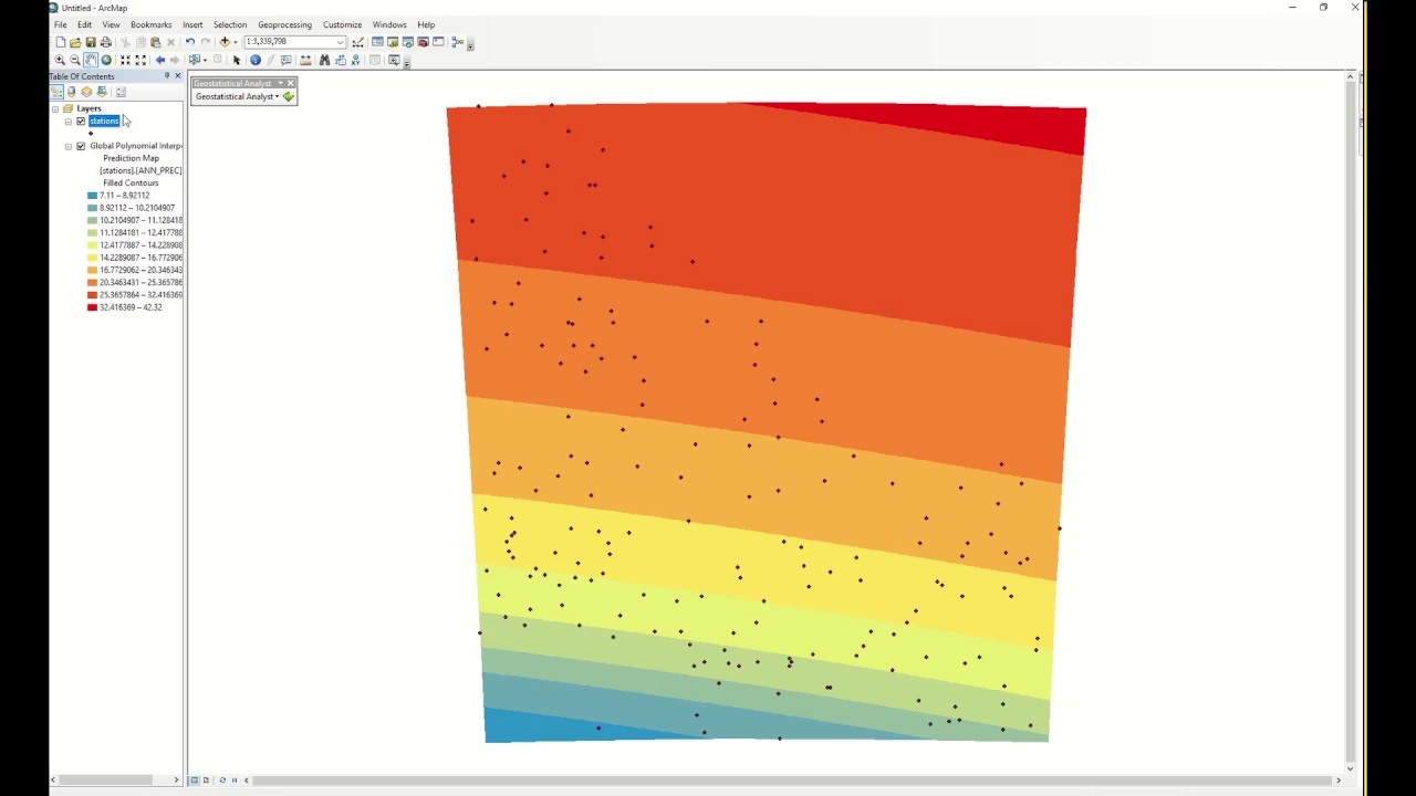 Rainfall interpolation using Global Polynomial interpolation using Geostatistical tool in Arcmap