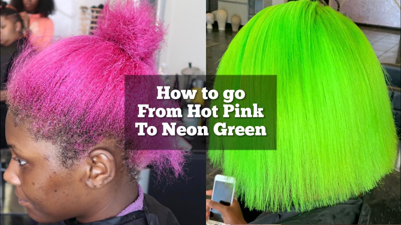 How to go from Hot Pink to Neon Green | How to remove pink hair dye| Lime green hair tutorial