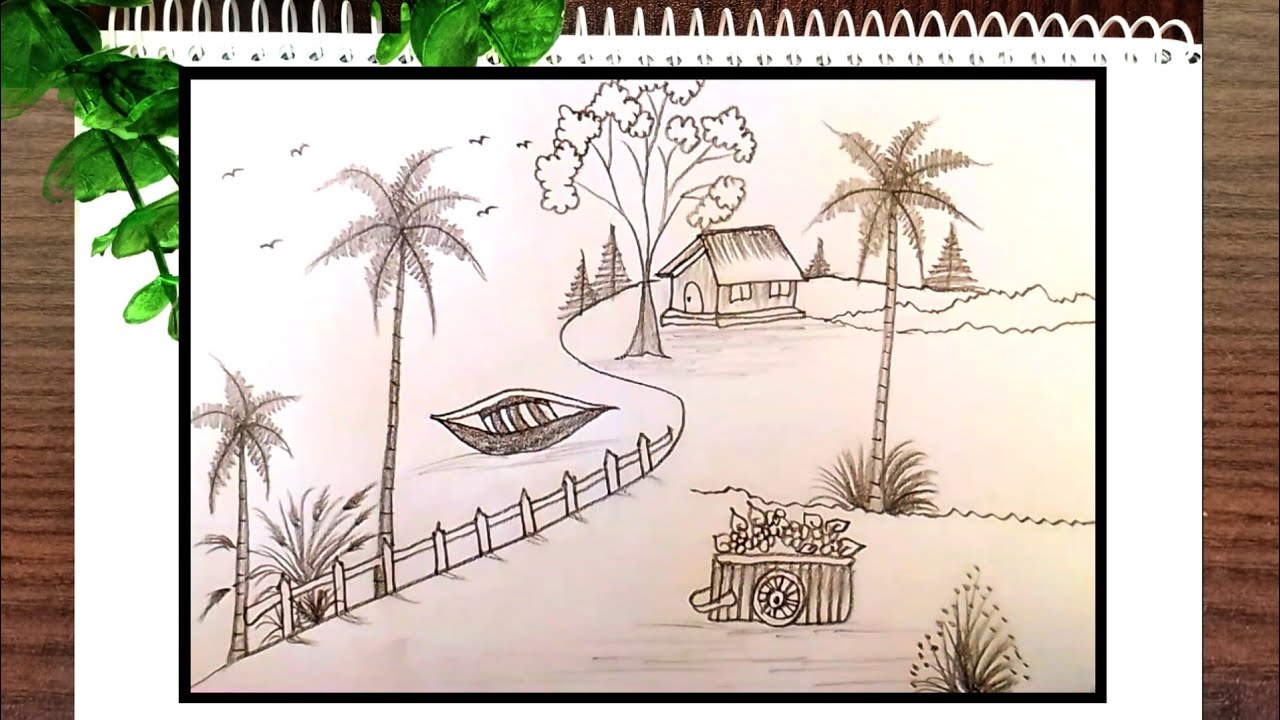 Pencil drawing nature scenery | Drishya | গ্রামের দৃশ্য আঁকা | ছবি আঁকা | Drawing pictures