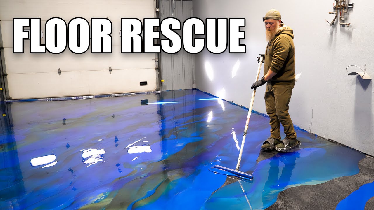 This Floor was RUINED by Cheap Self Leveler... So We Saved It with A Blue Marble Epoxy Finish!