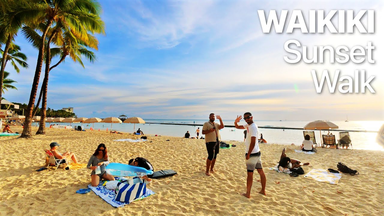 Sunset Beachside Walk in Waikiki | Honolulu, Oahu, Hawaii | 4K