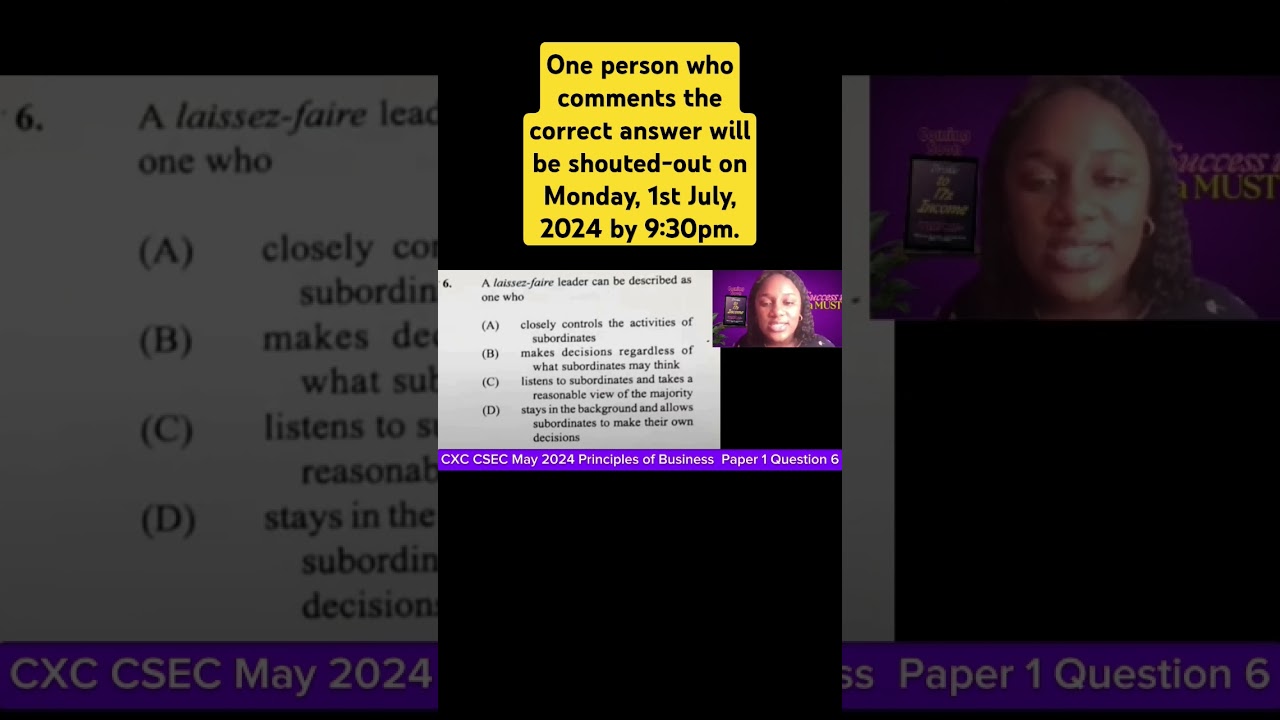 Principles of Business paper 1 MayJune 2024 question 6CSEC 2024 is over.  #csec #quiz #cxc #revision