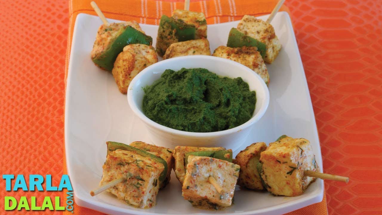 पनीर टिक्का (Paneer Tikkas, Tava Paneer Tikka) by Tarla Dalal