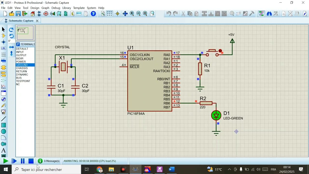 PIC16F84A : Allumer une LED avec un bouton poussoir | Code Assembleur + Simulation Proteus