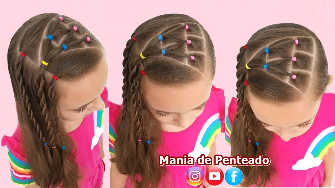 Penteado Infantil com Redinha em Ligas Coloridas | Easy Hairstyle with Colorful Elastics for Girls