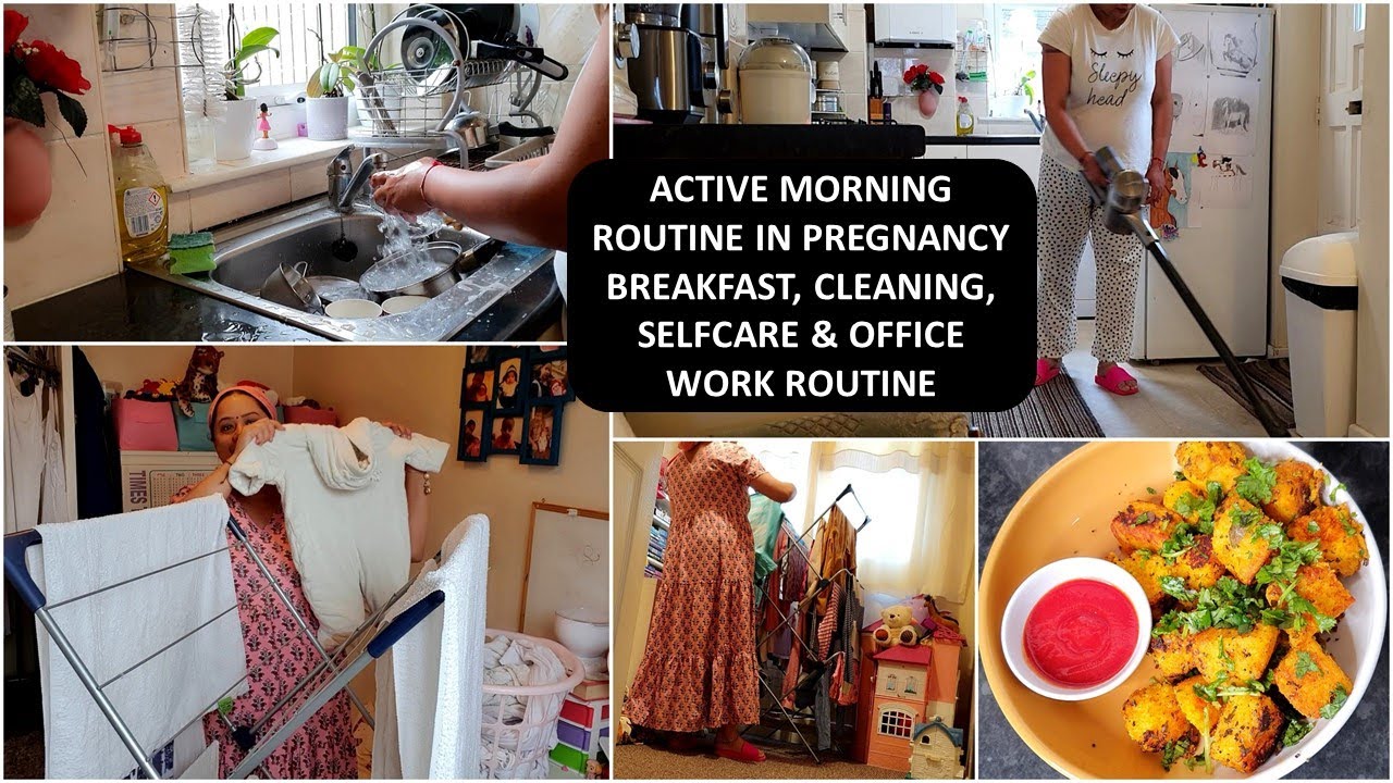 9th Month Pregnancy | Indian Mom's Active Morning Breakfast, Cleaning, Self Care & Work Routine