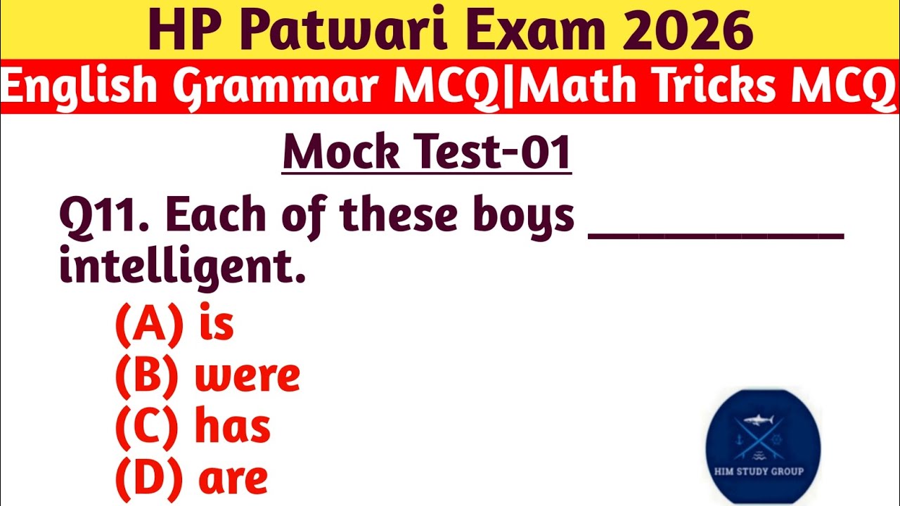 #HP Patwari Exam 2026# | English Grammar MCQ | Math Tricks MCQ | Mock Test 01