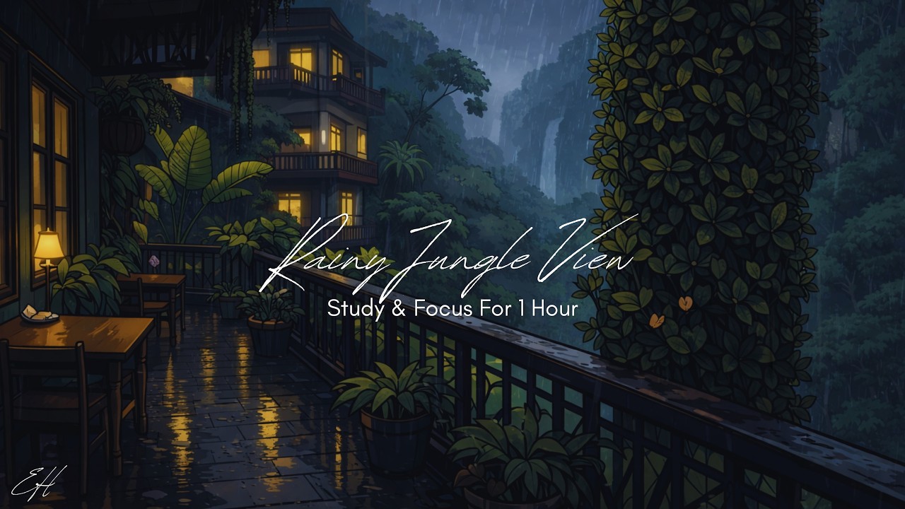 Rainy Jungle View | 1 Hour Study & Focus Timer | Cozy Rain & Thunder