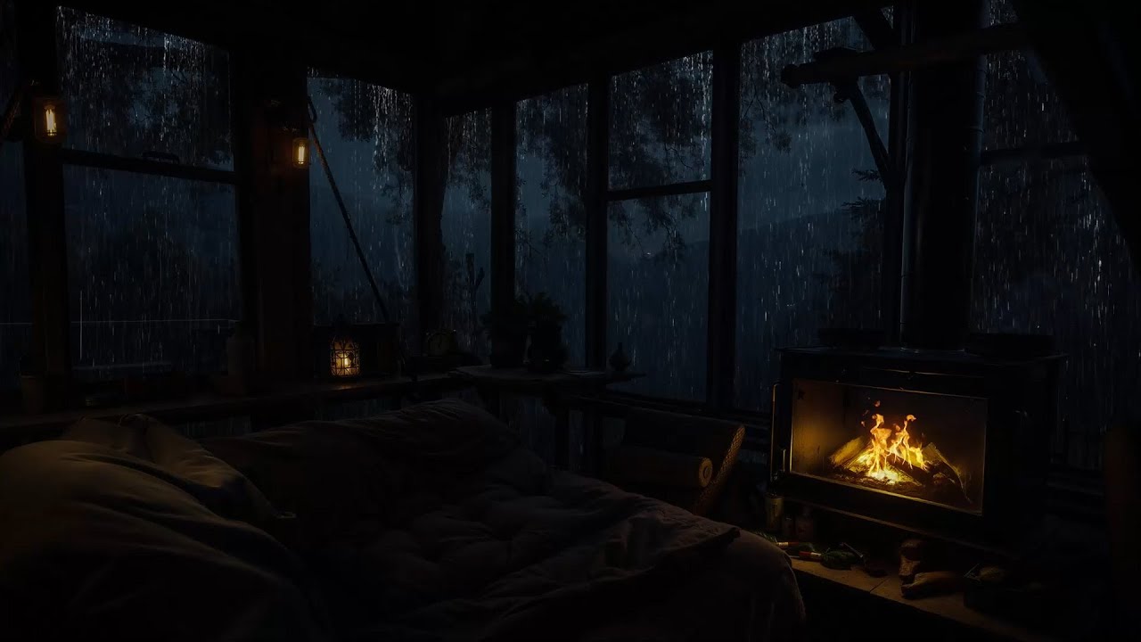 Calming Cabin Ambience | Rain and Fireplace Sounds to Sleep Fast