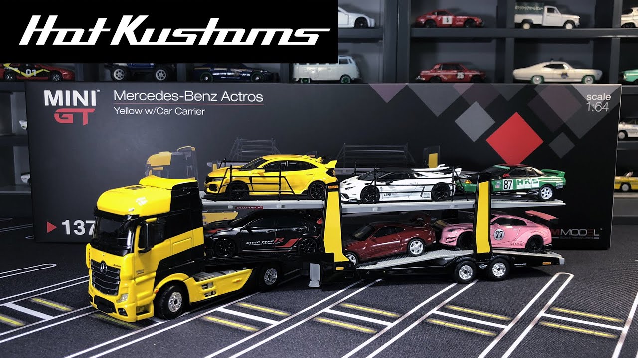 MINI GT Striking Mercedes Benz Actros 6 Cars Carrier Unboxing