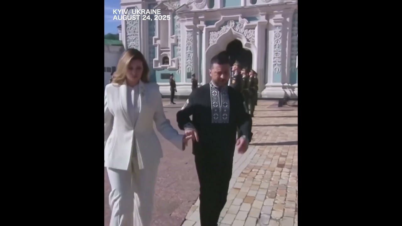 Hand-in-hand, Zelensky and wife arrive for Ukraine's Independence Day event at ST. SOPHIA CATHEDRAL