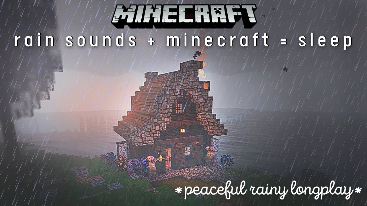 Rainy Minecraft Longplay - Peaceful Building a Lakeside Cabin (No Commentary)