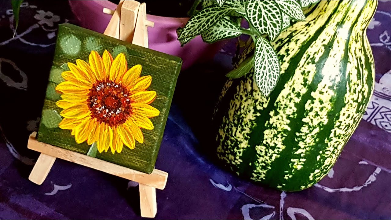 Sonnenblume Malen Acryl Minileinwand Geschenkidee Deko - Sunflower Acrylic Painting Mini Canvas Gift