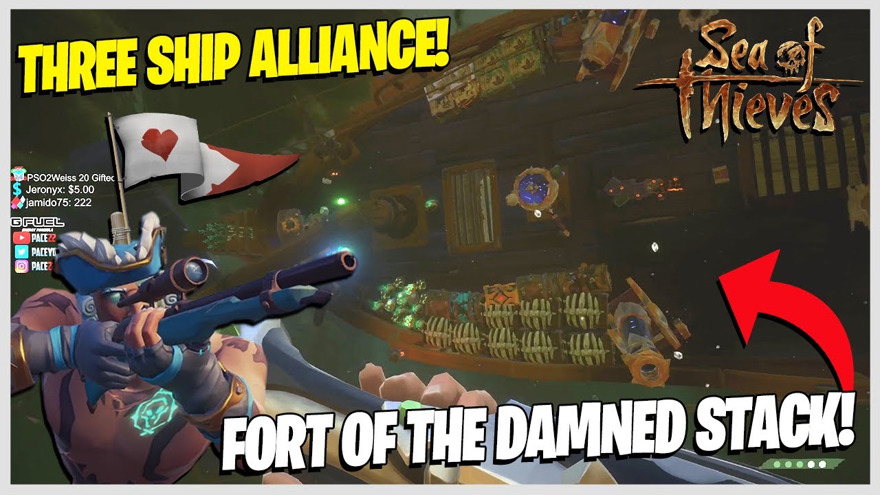THREE REAPER SHIP ALLIANCE STACKING LOOT AT FORT OF THE DAMNED! (BIG STEAL) - Sea of Thieves!