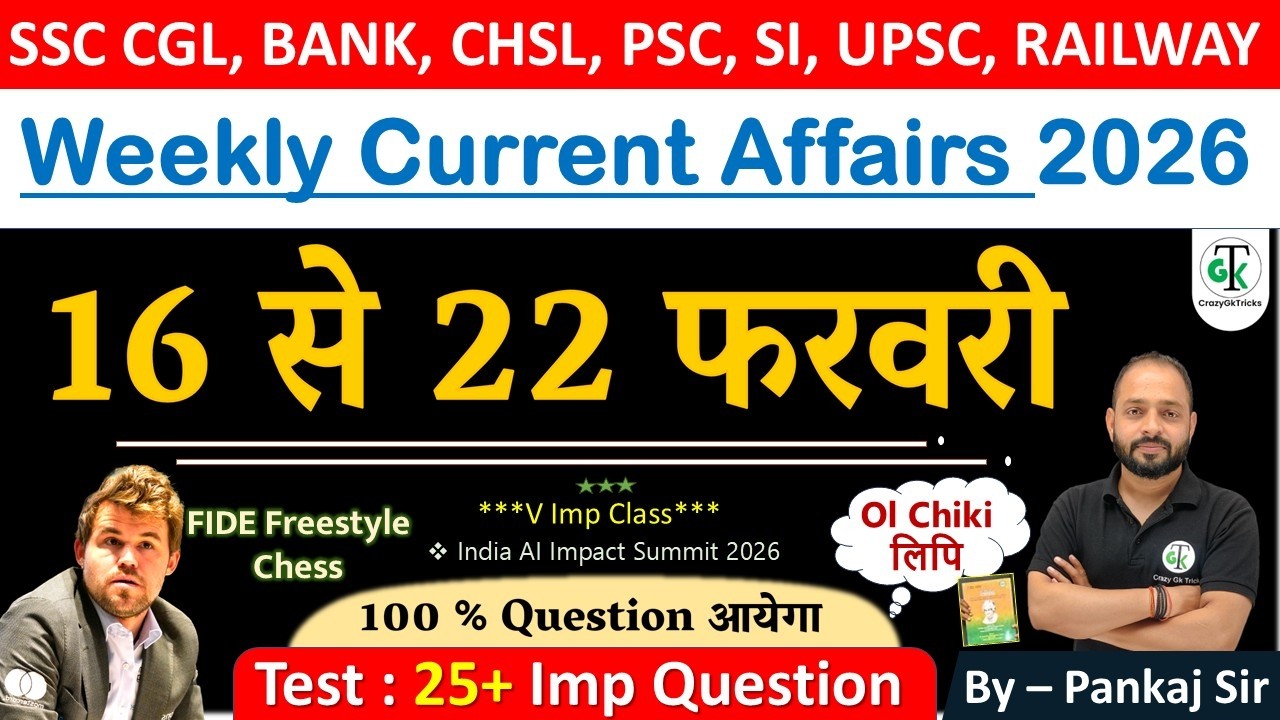 16 - 22 February 2026 Weekly Current Affairs | Most Important Current Affairs 2026 | CrazyGkTrick