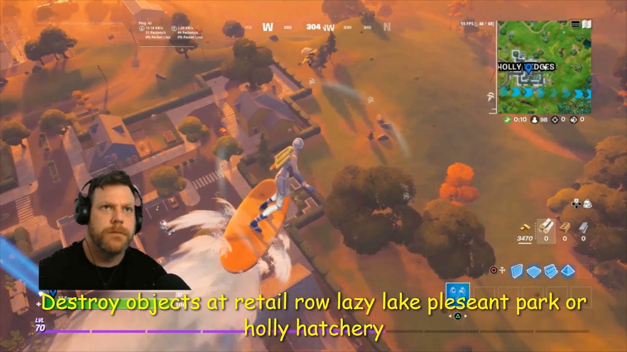 Destroy objects at retail row, lazy lake, pleseant park or holly hatchery fortnite