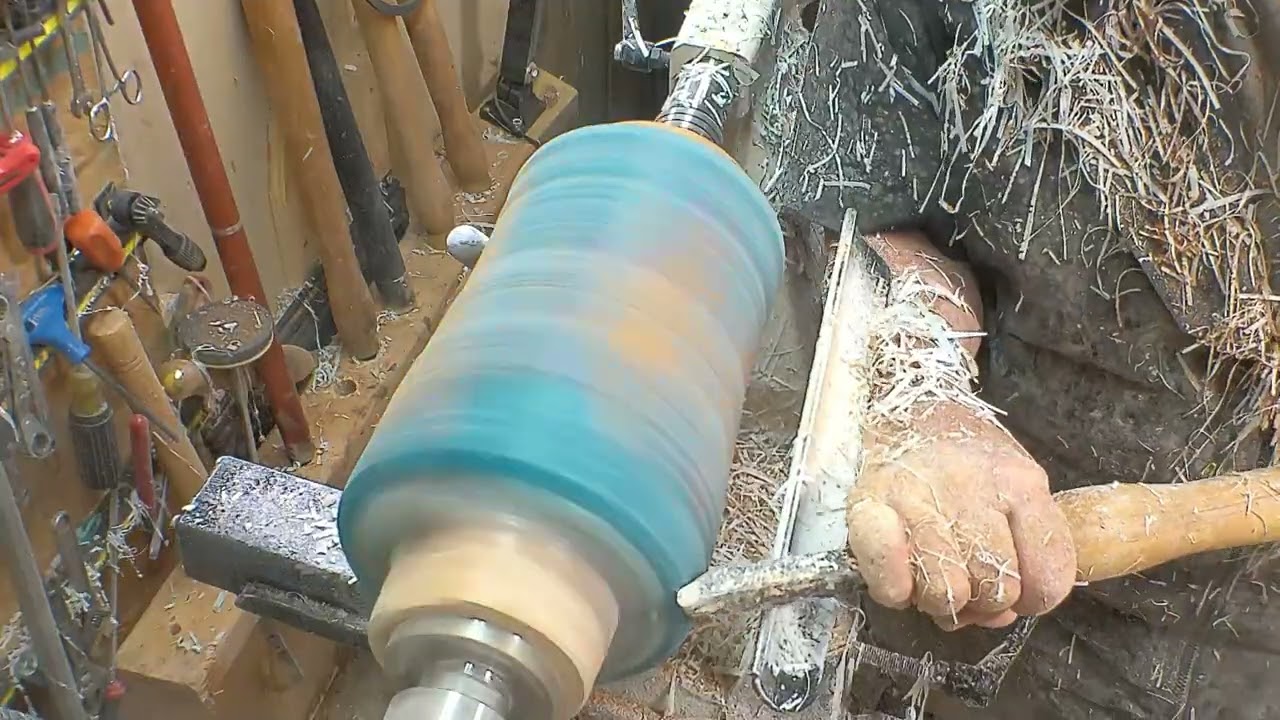 Turning Emerald Tides – Burl Wood & Teal Resin Art Vase