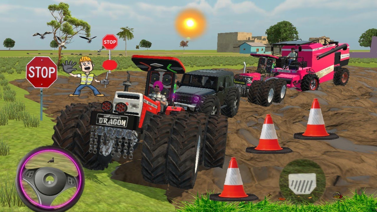 Drive Harvester in kichad From tractor and Thar🚜 massey and arjun resuce #games #tractor #viralvideo