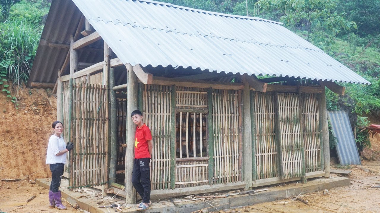 Full Video: Poor Boy building a new house - Pour cement foundation to build bamboo wall for house