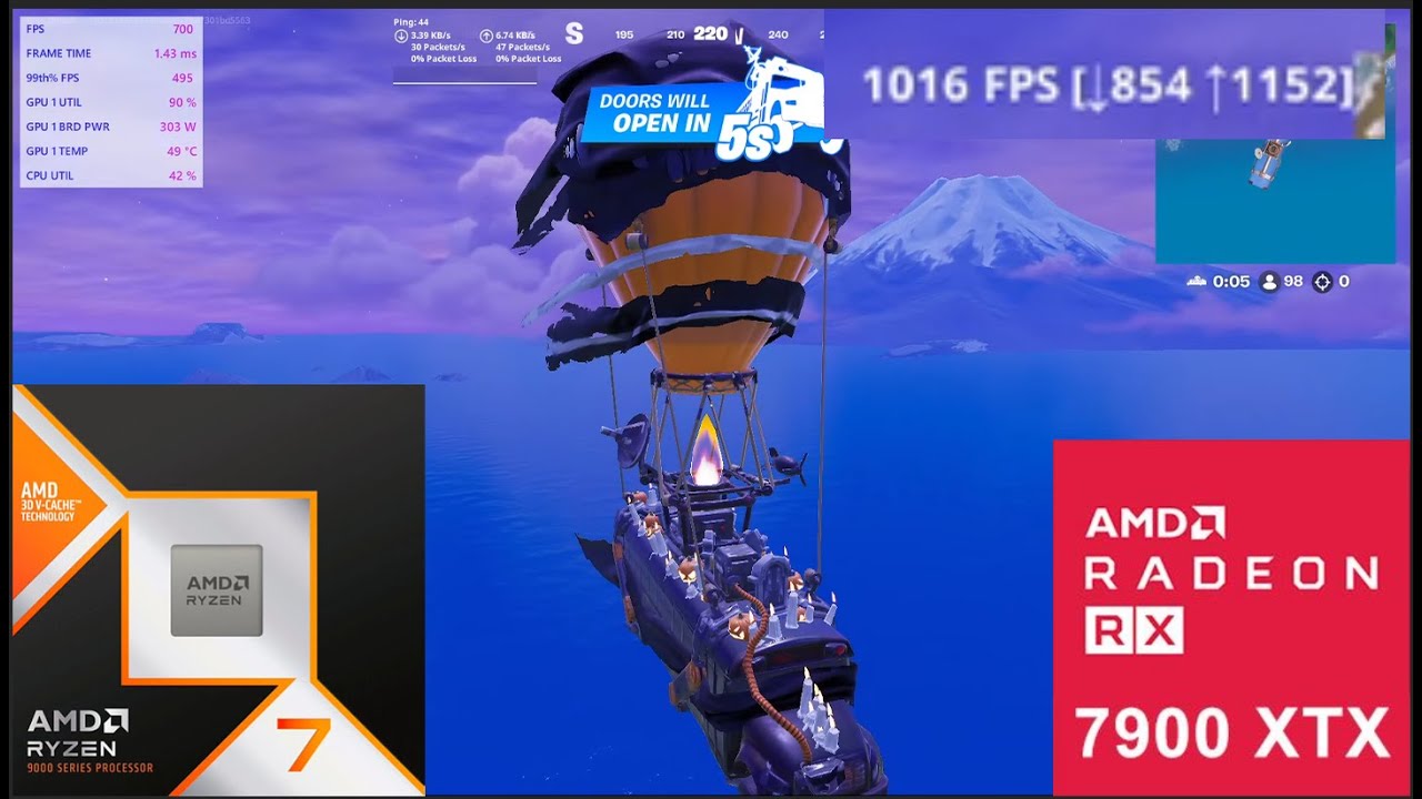 RYZEN 7 9800X3D + RX 7900 XTX | Fortnite Performance Mode Benchmark |