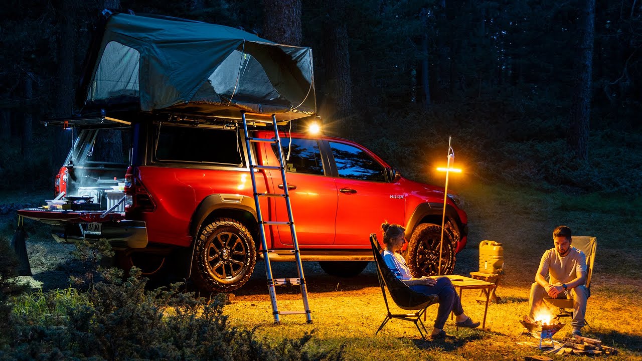 Relaxing Car Camping with Toyota Hilux Camper: Starry Nights, Wilderness Wonders [ASMR Car Camping]