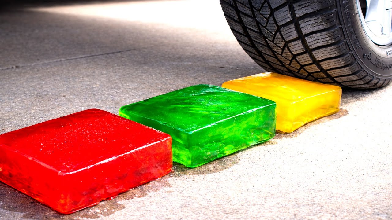 Experiment Car vs Colorful Jelly Blocks - 자동차로 바삭하고 부드러운 것들을 부수기! y4test