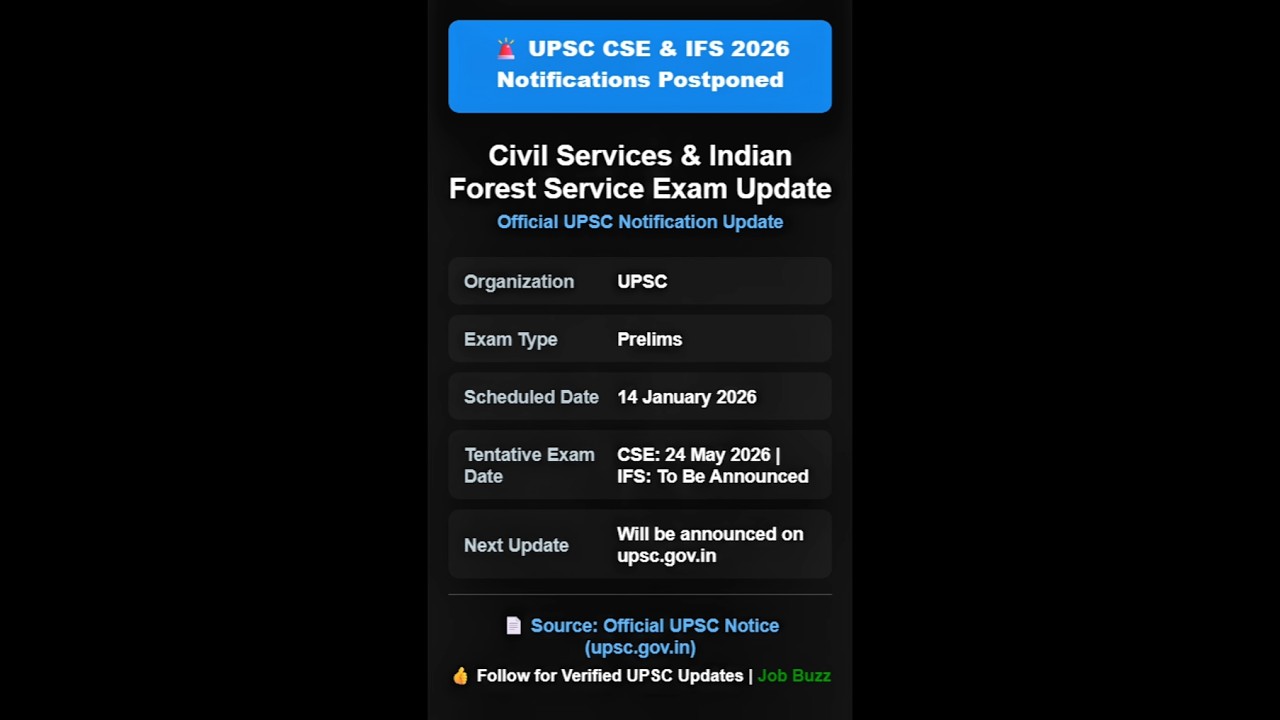 UPSC 2026 Alert Civil Services & IFS Exams POSTPONED | UPSC Notification 2026 Postponed  