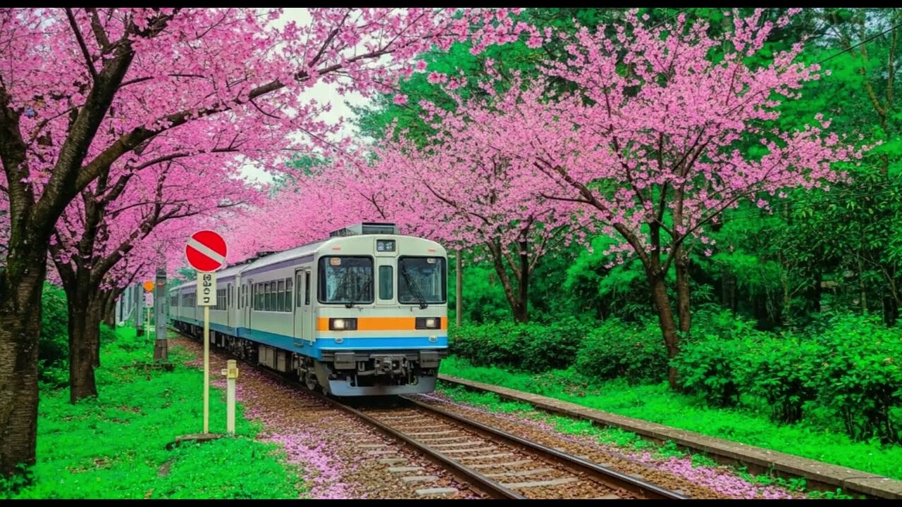 Peaceful Spring Train Ambience  Soft Piano,  cozy lofi mood