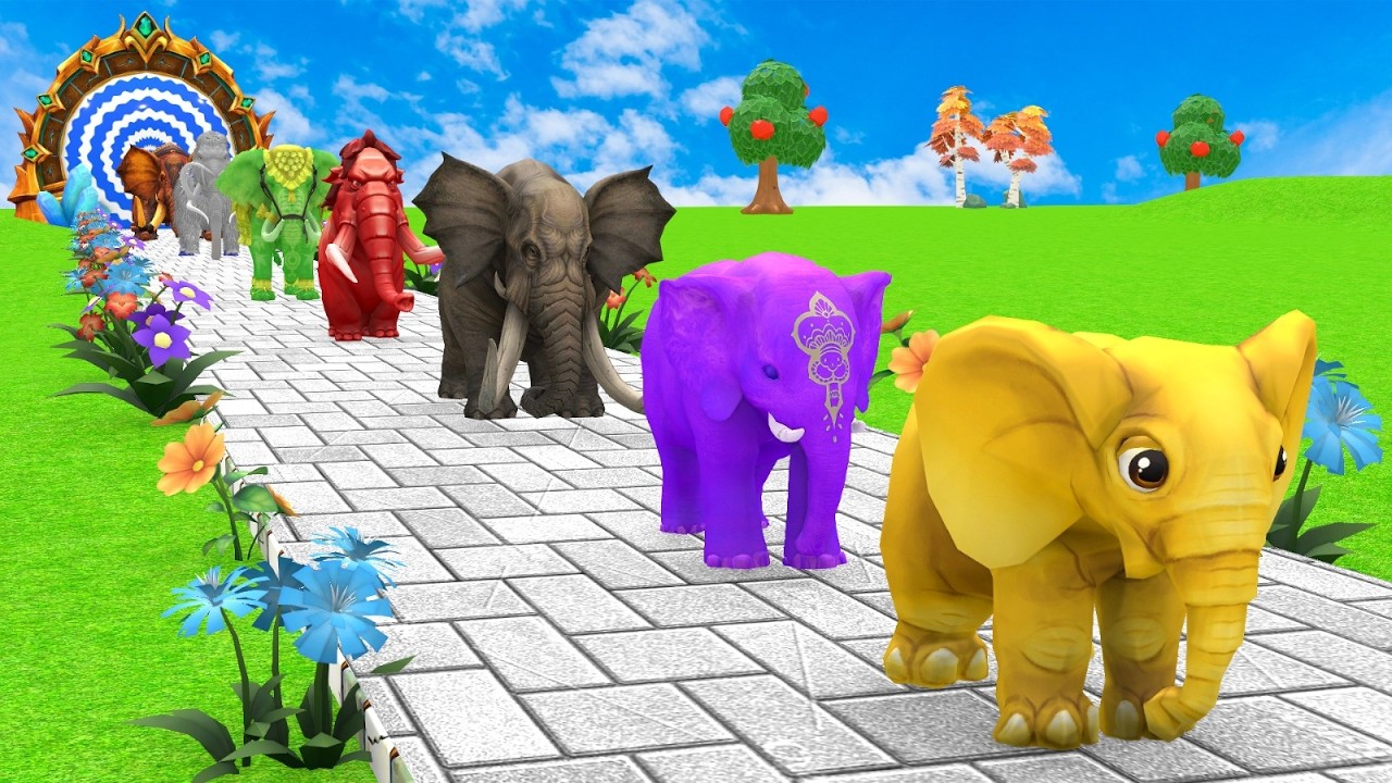 Paint Animals Mammoths and Elephants Size Comparison Fountain Crossing Animal Game Transformation