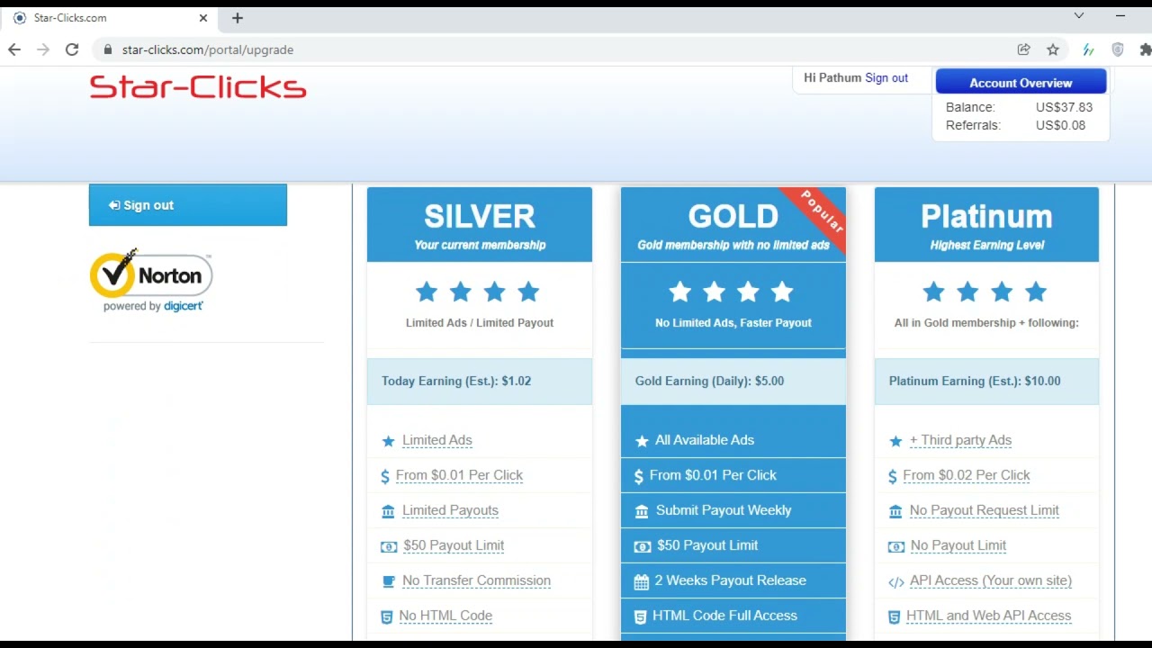 how to upgrade Starclicks membership using starclicks balance